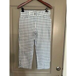 Verve blues Chambray/White Comfort Waist Capri Pants with vented hems Sz 8 NWT *